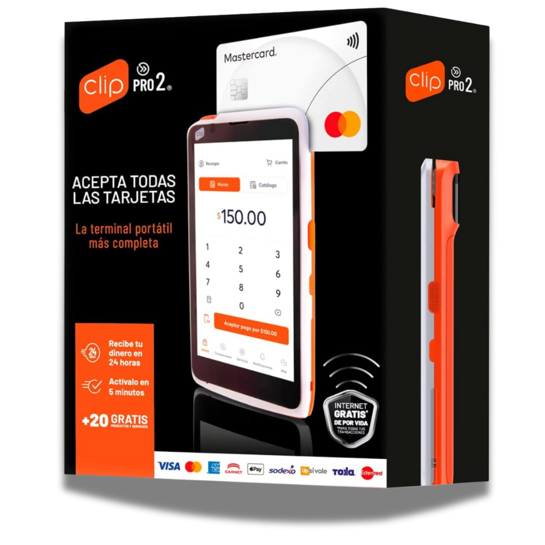 Clip Pro 2 – Terminal portátil y autónoma, pagos sin contacto y tarjeta incluida